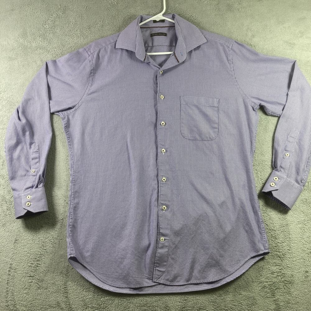 Peter Millar Shirt Men Large Purple Checker Button Up Long Sleeve Preppy Cotton